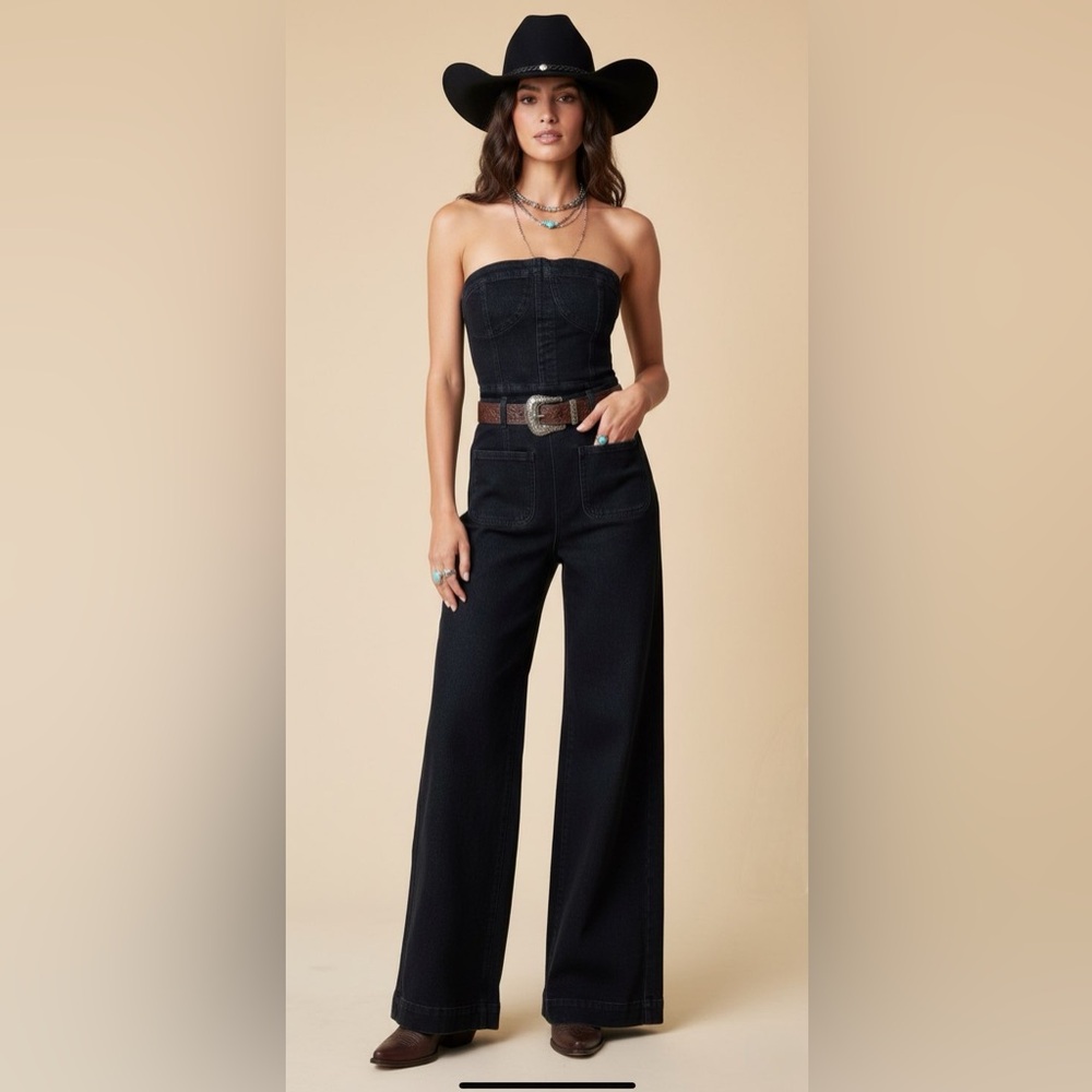 Strapless Black Denim Jumpsuit